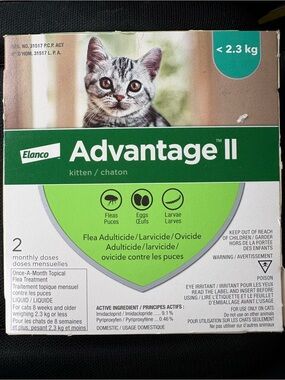 Advantage II Kitten (Less than 5lbs)-2 doses (Unopened box)
